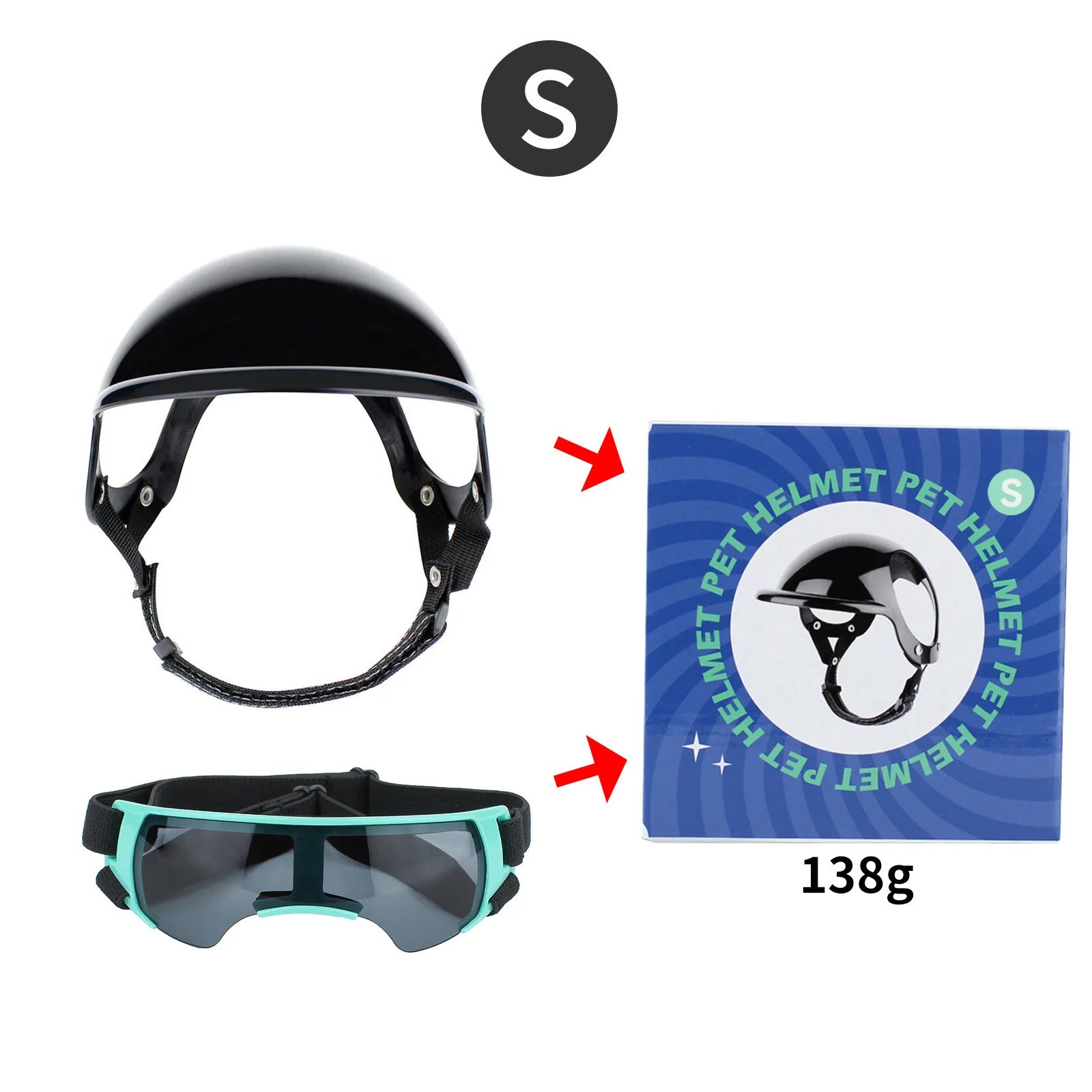 Motorcycle Style Pet Helmet & Glasses