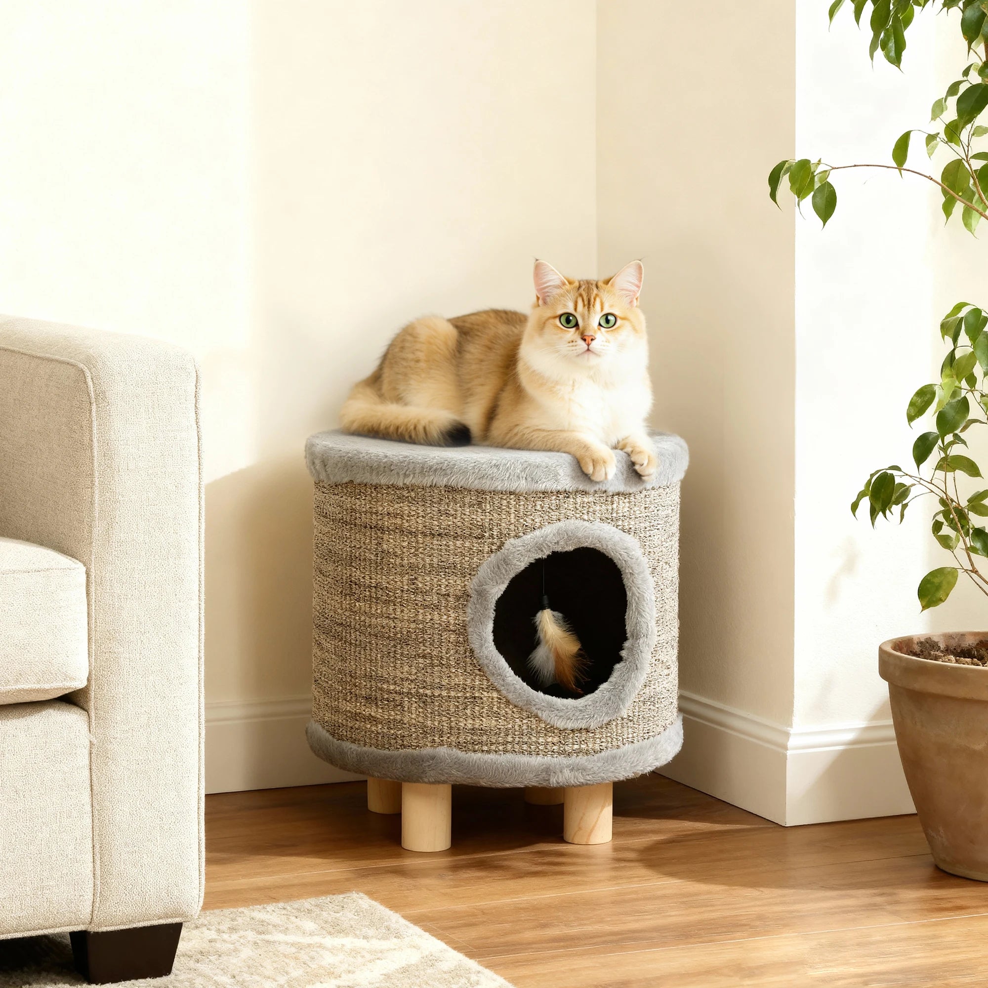 3-in-1 Cat House & Scratching Post