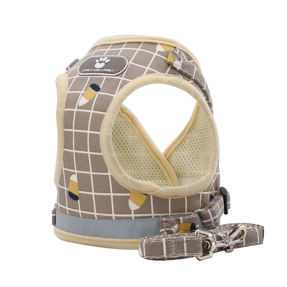 Plaid Small Dog Harness & Leash