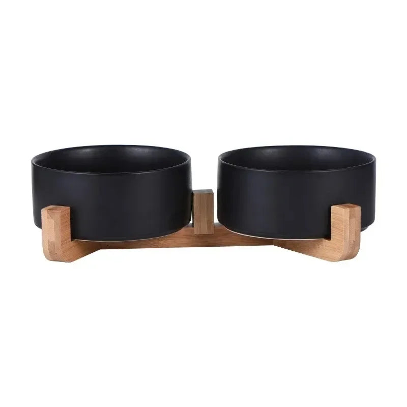 Ceramic Pet Bowl with Wood Stand