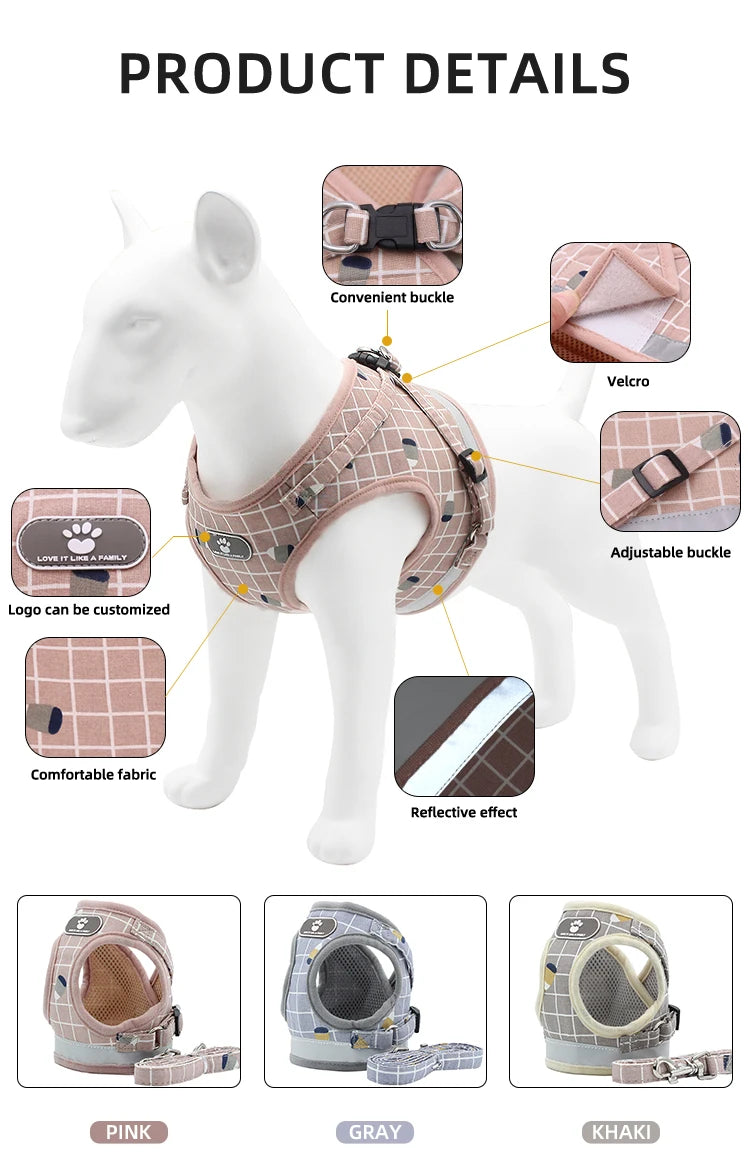 Plaid Small Dog Harness & Leash