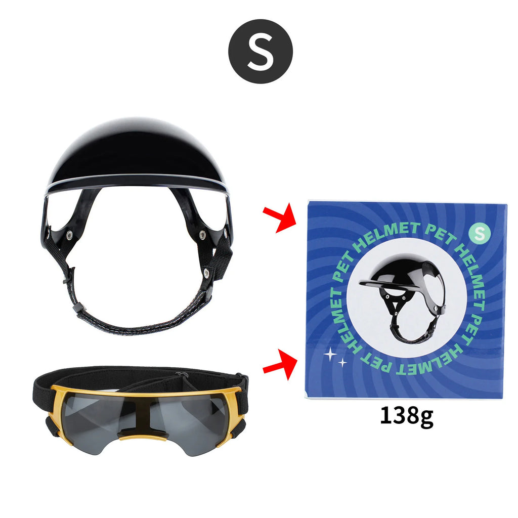 Motorcycle Style Pet Helmet & Glasses