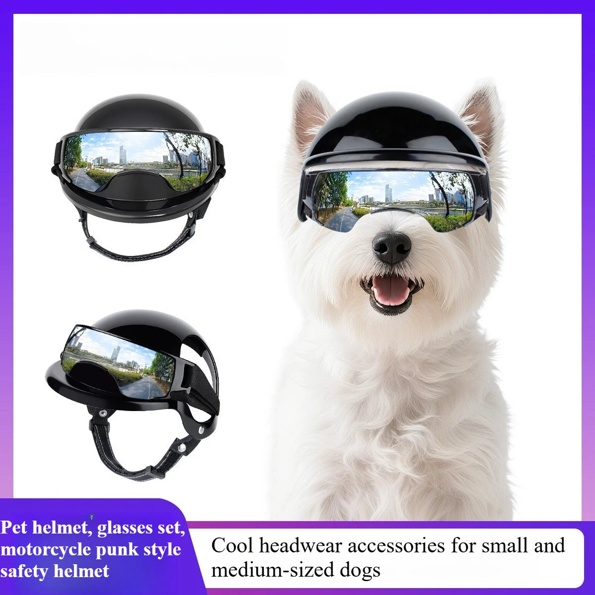 Motorcycle Style Pet Helmet & Glasses