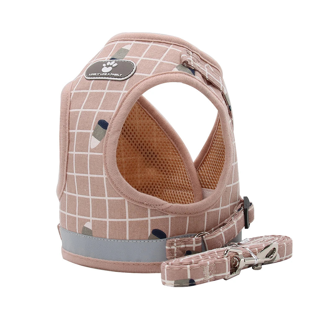Plaid Small Dog Harness & Leash