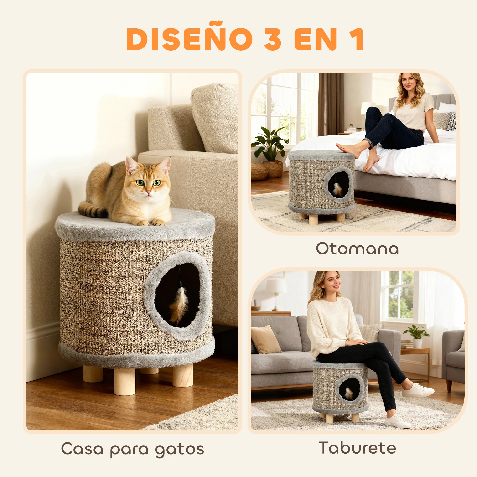 3-in-1 Cat House & Scratching Post