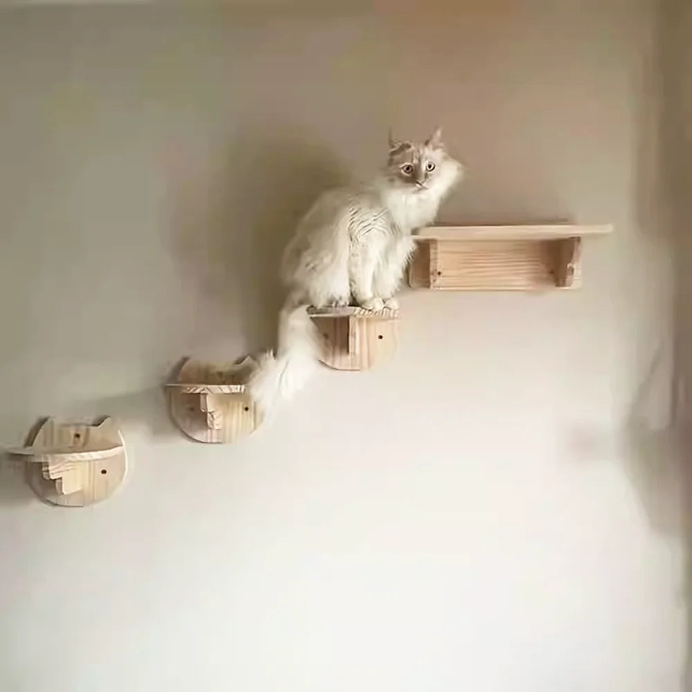 Modern Hardwood Cat Wall Shelf