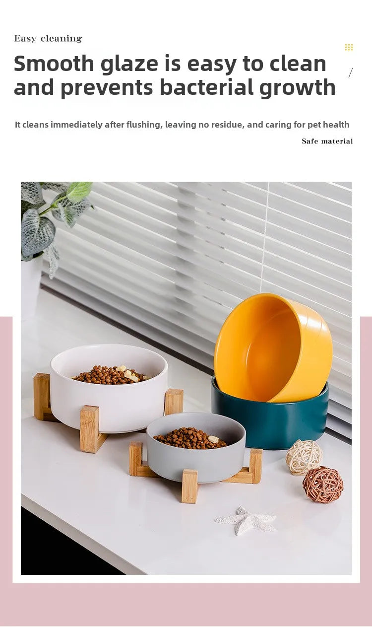 Ceramic Pet Bowl with Wood Stand