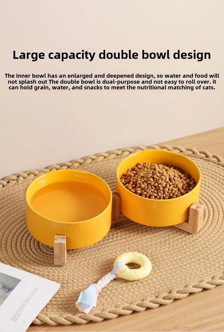 Ceramic Pet Bowl with Wood Stand