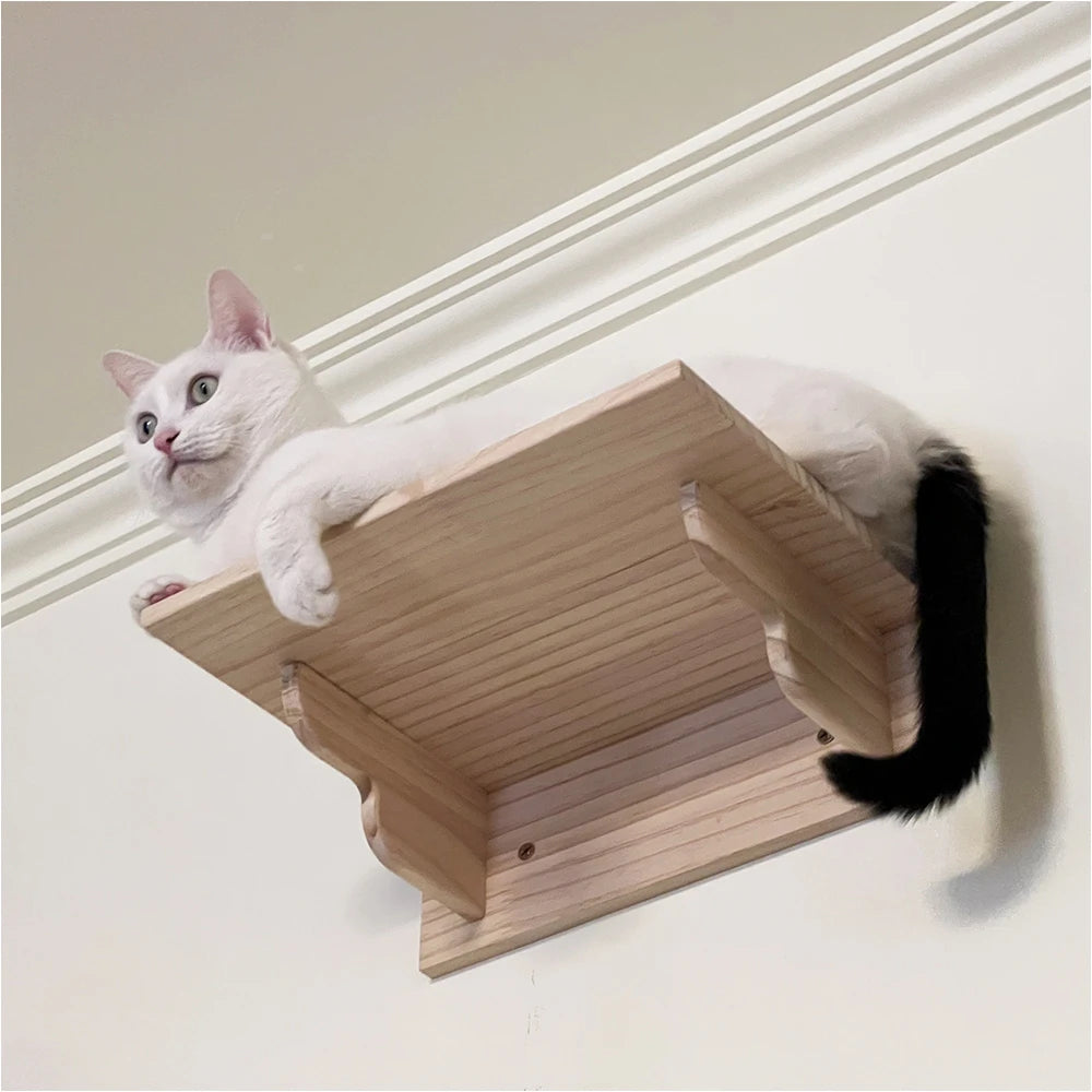 Modern Hardwood Cat Wall Shelf