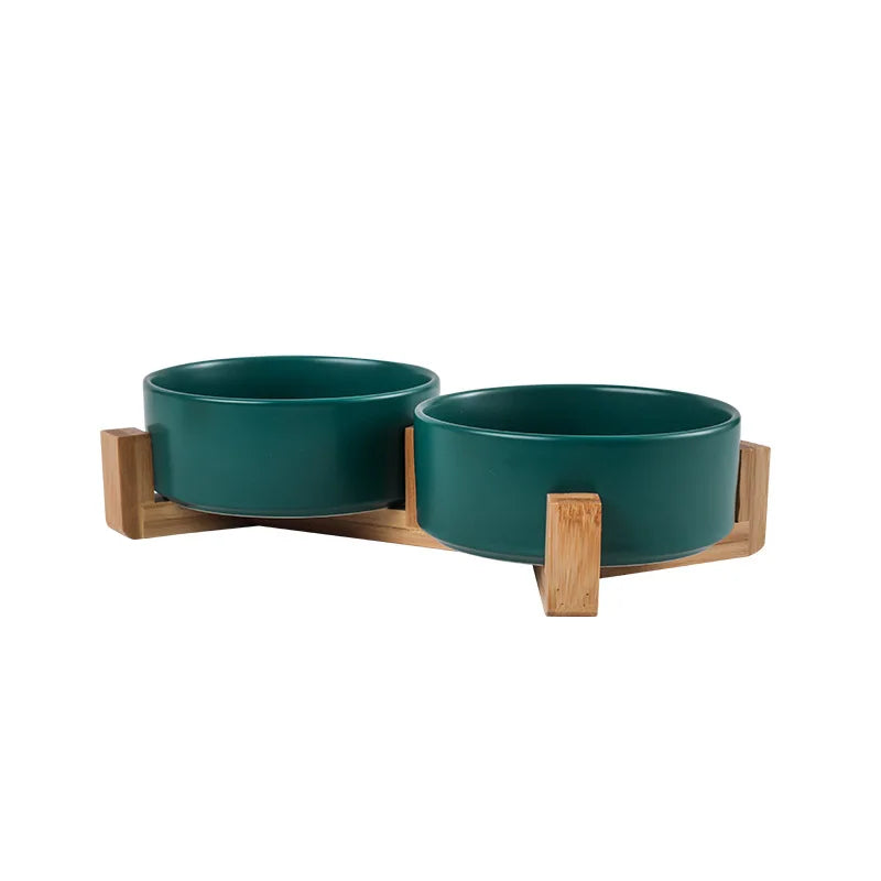 Ceramic Pet Bowl with Wood Stand