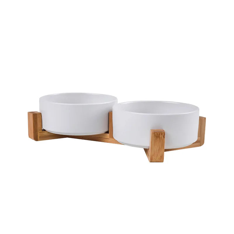 Ceramic Pet Bowl with Wood Stand