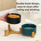 Ceramic Pet Bowl with Wood Stand