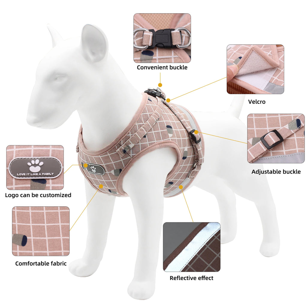 Plaid Small Dog Harness & Leash