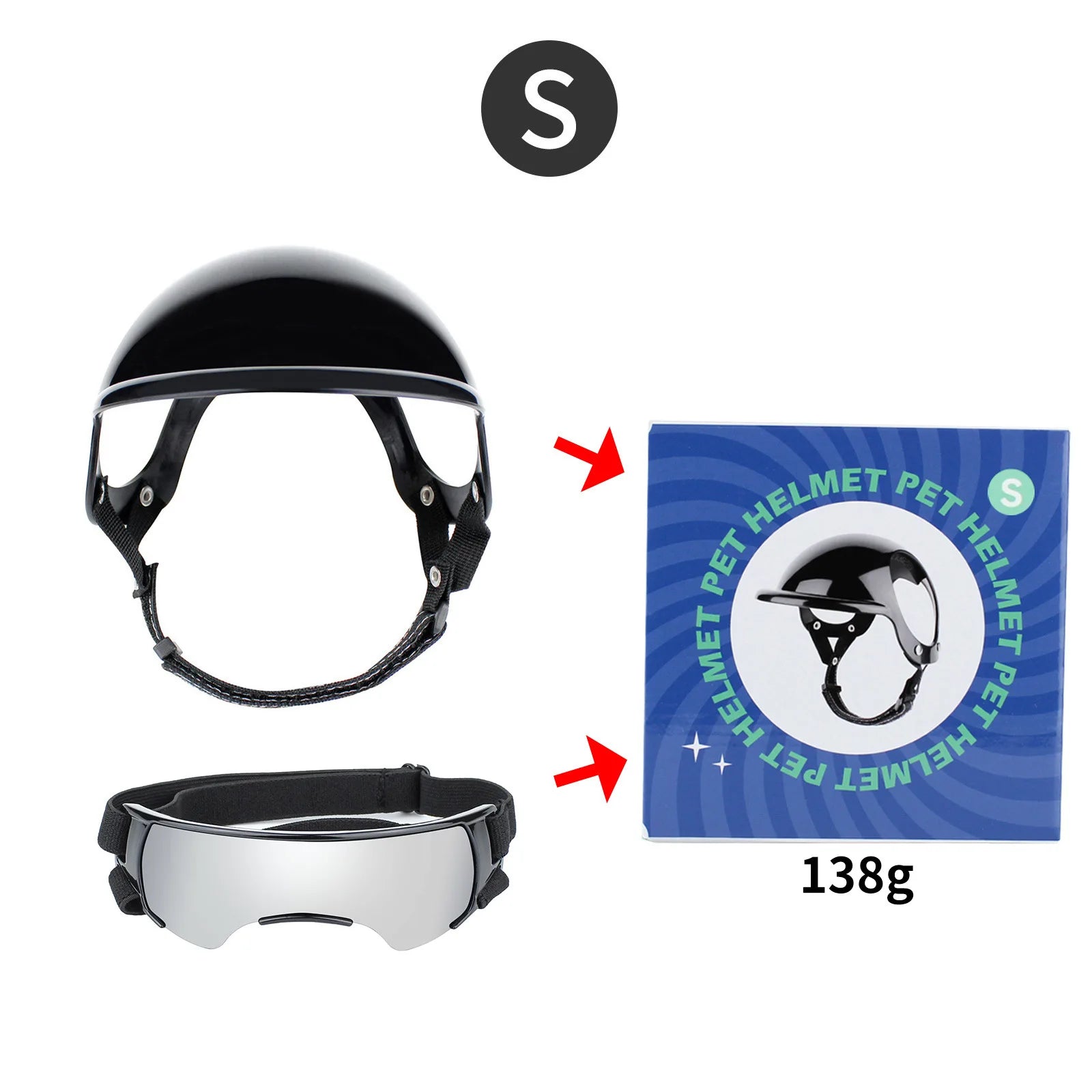 Motorcycle Style Pet Helmet & Glasses
