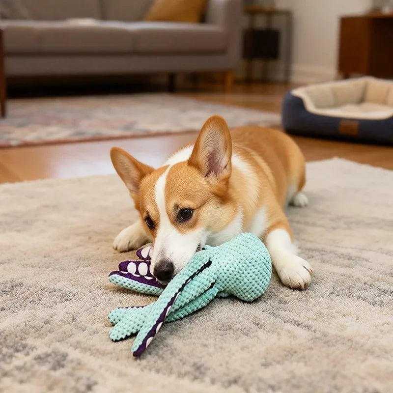 Plush Octopus Squeaky Dog Toy
