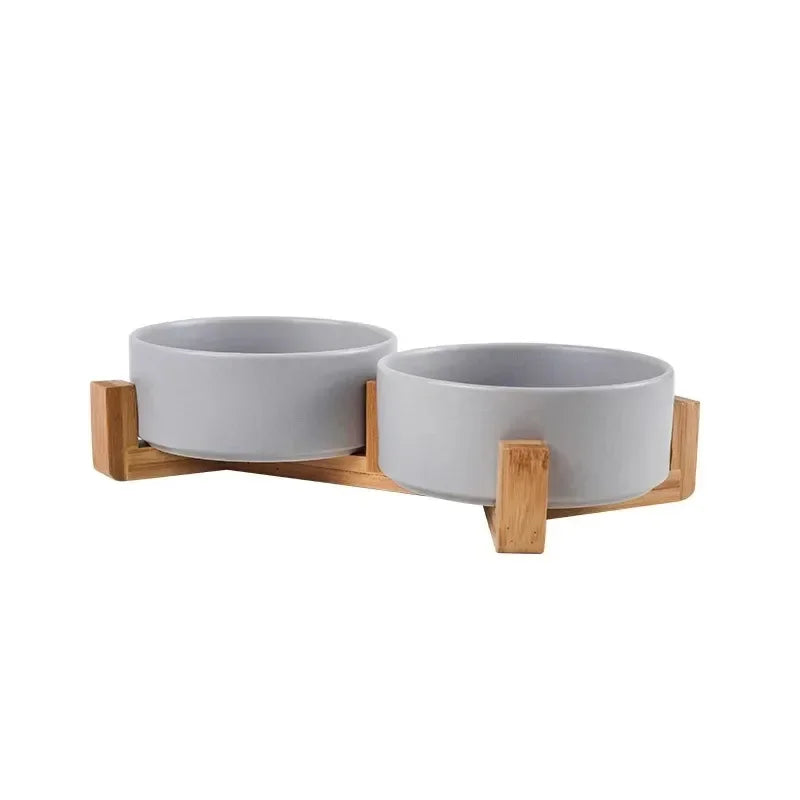 Ceramic Pet Bowl with Wood Stand