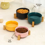 Ceramic Pet Bowl with Wood Stand