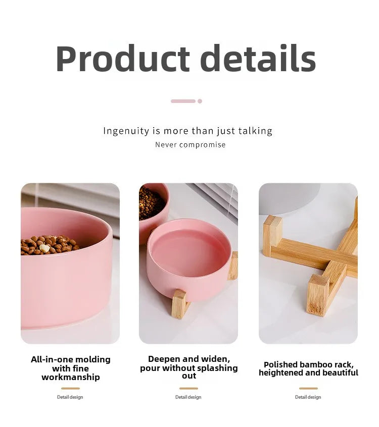 Ceramic Pet Bowl with Wood Stand