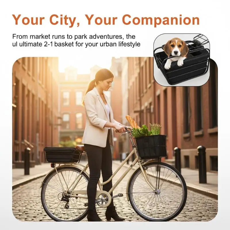 2-in-1 Dog Bike Basket Carrier