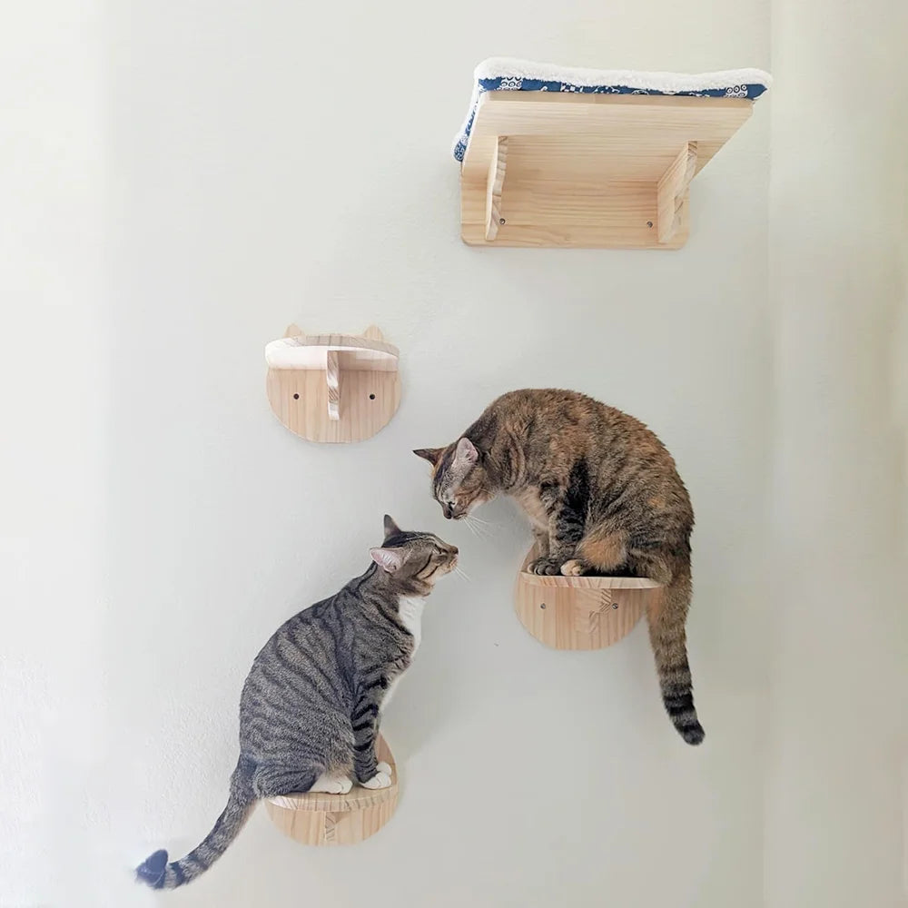 Modern Hardwood Cat Wall Shelf