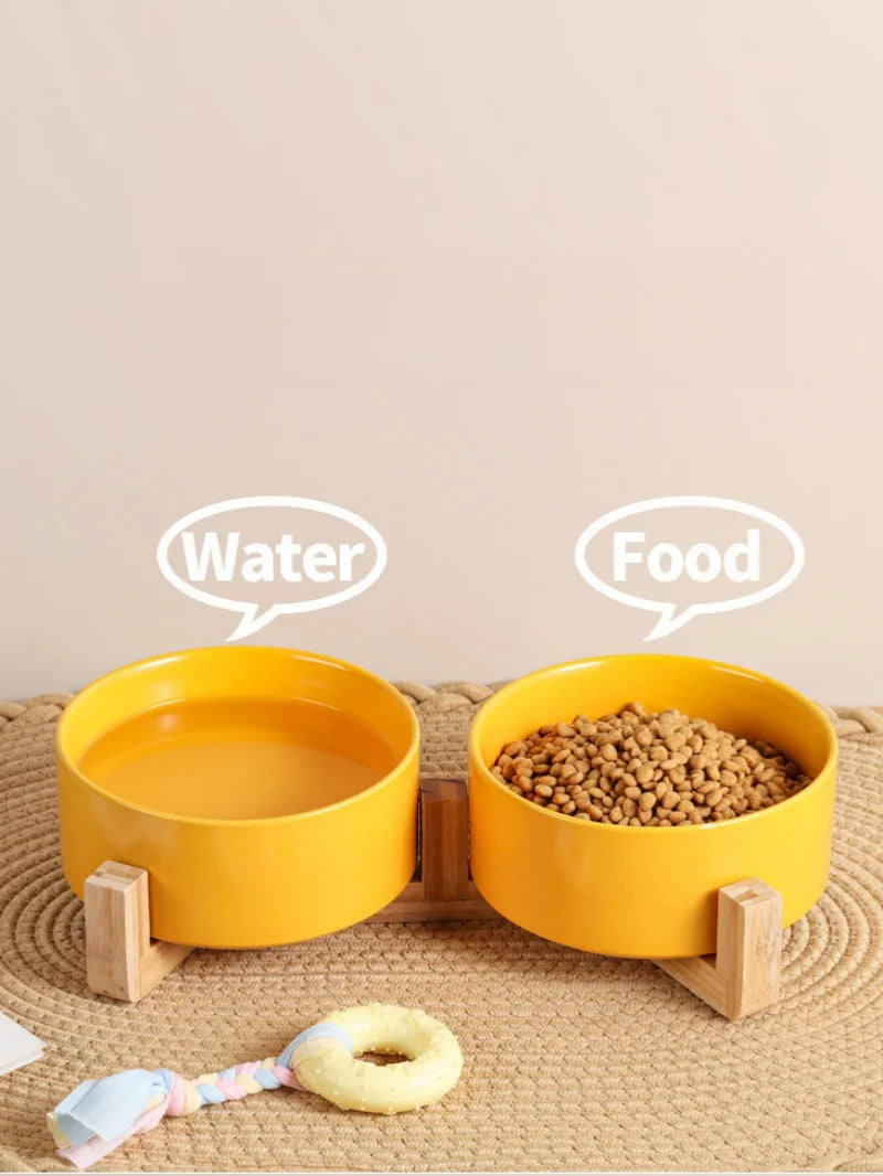 Ceramic Pet Bowl with Wood Stand