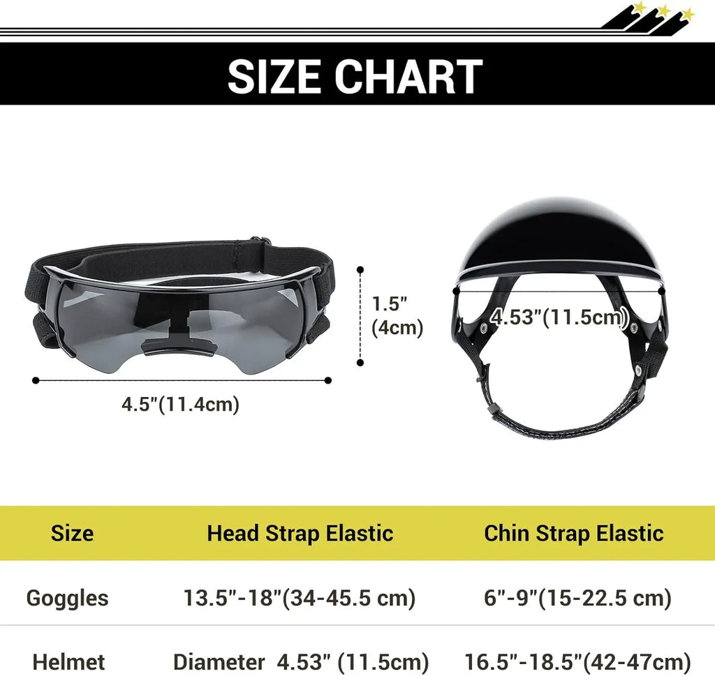 Motorcycle Style Pet Helmet & Glasses